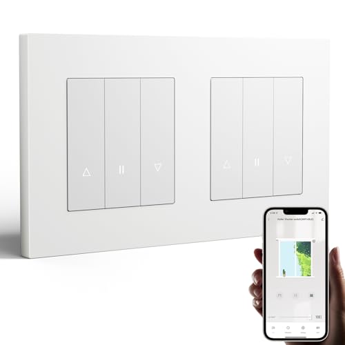BSEED Doppio interruttore Wi-Fi per tapparelle da incasso con telaio PC, interruttore intelligente per tapparelle, necessita di conduttori zero, controllo percentuale, compatibile con Alexa/Google