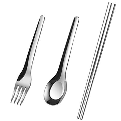 KICHOUSE 1Set Portable Travel Dinnerware Utensils with Case Includes Spoon Fork and Chopsticks for Camping Hiking Outdoor Activities Reusable Durable