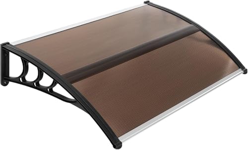 La Mejor Recopilación de Toldos los preferidos por los clientes. 46 Toldo para Ventana, Marquesina para Puerta de Entrada Tejadillo Exterior, Toldo de Lluvia para Ventana con Placa de Policarbonato,120 X 80cm(Toldo café Oscuro + Soporte Negro)