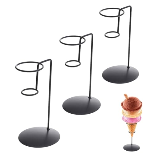 Healeved Soporte Para Conos De Helado De Metal 3 Piezas Con Base Estable 6.1X3.3X3.3 Pulgadas Ideal Para Exhibición De Helados En Hogar Panadería Y Fiesta