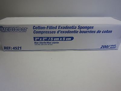 Medicom 4521 Exodontia Cotton-Filled Gauze Sponge, Non-Sterile, 8-Ply, 2" Width, 2" Length, Pack of 5000