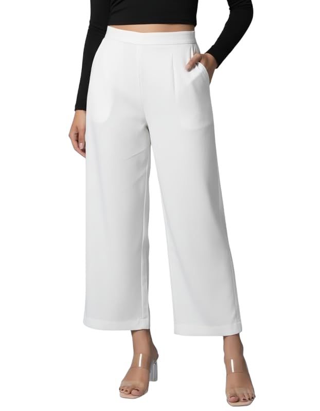 Image of Moirai Pure Cotton Wide Leg Women Trouser Stylish Mid Rise Relaxed Straight Fit Loose Pants Casual Travel Office Formal Wear