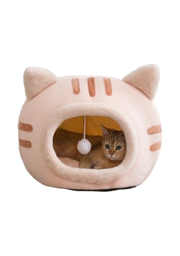 YAKINOドームハウス 猫はうす ドーム 屋外 猫ハウス ドーム型 猫 ベッドドーム 小型犬 猫用 犬猫兼用 暖かい ふわふわ 折りたたみ式寝マット マット クッション 保温防寒 猫犬小動物用 室内用厚み 冬 寒さ対策 可愛い おしゃれ (ピンク,L 5