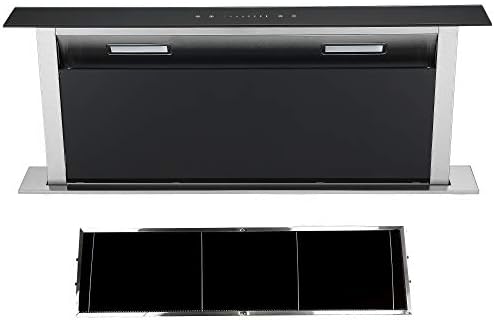 Cookology 90cm Downdraft Cooker Hood + Spare Filters - Black Glass