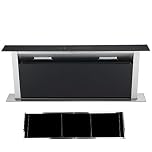 Cookology Downdraft Extractor Fan Glass in Black & Recirculating Carbon Aluminium Filters - 90cm Width - Touch Control Panel - Easy to Fit Filters - Concealed in Worktop - Powerful Extraction Rate