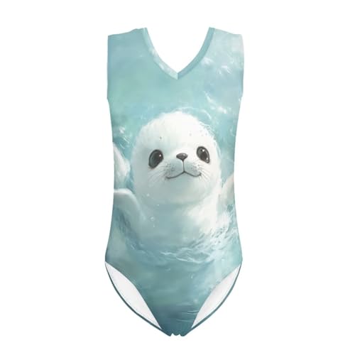 Snilety Kawaii Seal Toddler Girl Swimsuit One Piece Swimwear 11-12 Comfortable Bathing Suit Sleeveless Swimming Suit V Neck Tankini for Beach Party