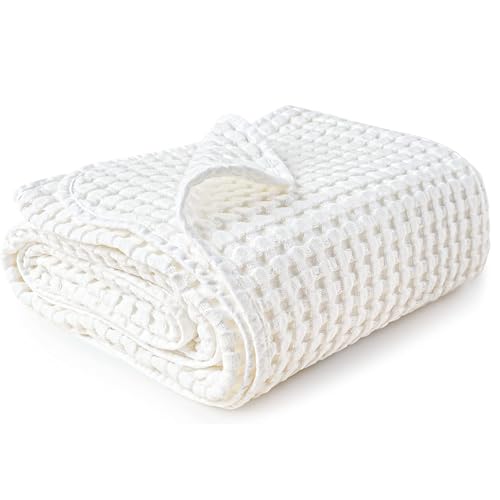 Image of Konssy Waffle Baby Blanket - Soft & Cozy Nursery Swaddle Blanket, Lightweight Toddler Throw for Boys & Girls, Ideal for Wrapping(White)
