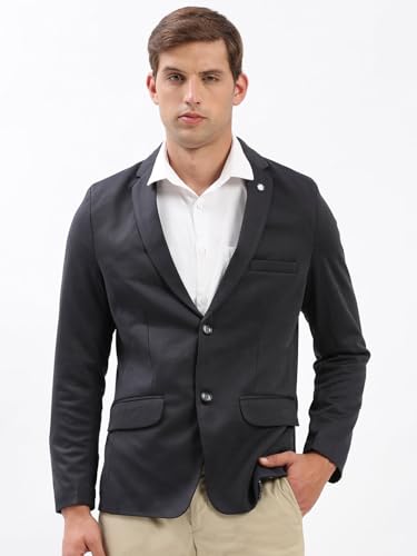 Image of SHOWOFFFF Men Solid Single Breasted Casual Blazer | Notched Lapel Full Sleeves Cotton Blazer for Mens | Slim Fit Regular Length Blazer for Men's