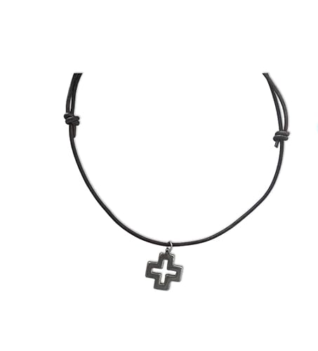 Collar de cuero con cruz griega hueca de acero inoxidable para hombre y mujer. Regalo Perfecto para cumpleaños, Confirmación, graduación...