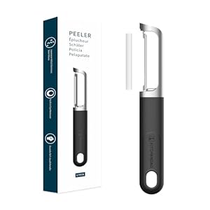 KITCHENDAO Swivel Vegetable Potato Peeler for Kitchen -Durable Japanese 420J2 Stainless Steel Sharp Dual Blade- Built-in Eye Remover, Ergonomic Soft-Touch Handle – Dishwasher Safe-Black