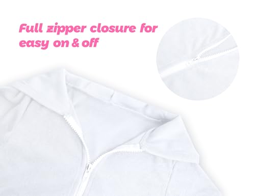 Image of Girls Swim Cover Up Multicolor Hooded Zip-Up Terry Swimsuit Ruffle Bathing Suit Kids Short Sleeve Swimwear