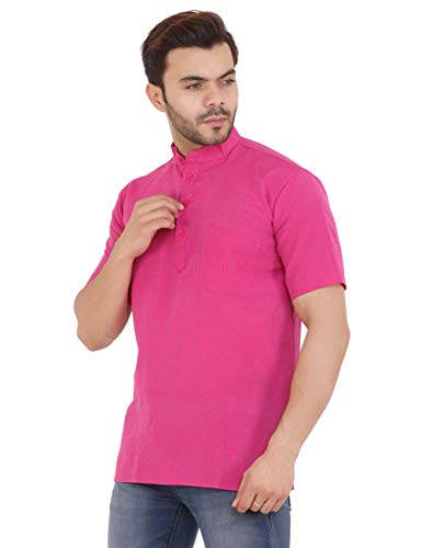 Image of LATEST CHIKAN Men's Cotton Regular Striped Short Kurta Half Sleeves - NP-SK-PNT