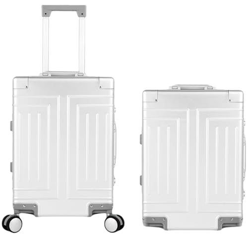 KANGSHILU All Aluminum Suitcase, Equipped with Detachable Wheels Premium Lightweight Metal zipperless Suitcase, Provide Spare Wheels、TSA Key、7-Piece Toiletry Set (Silver, 20'')