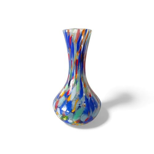MAZZEGA ART & DESIGN - 1 Jarrón de cristal Arlequín soplado y elaborado a mano con Murrine de Murano, línea 'I Colori di Murano' Made in Italy h. 19 cm. (VASO G, 1)