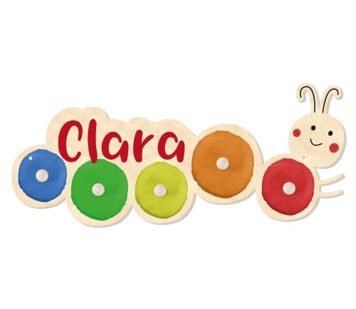 Personalisierte Kindergarderobe 'Kunterbunt' aus Holz mit fünf...