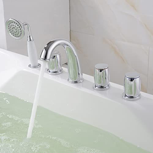 Robinet de baignoire chromé 5 trous avec douchette haut de gamme - 6