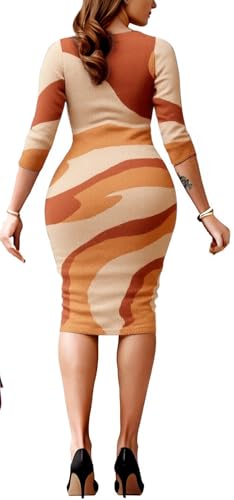 Image of Women's Elegant Bodycon Print Twist Front Workwear Midi Pencil Dress | This versatile bodycon dress is perfect for work, office, business casual, dating, parties, and weekend outings.