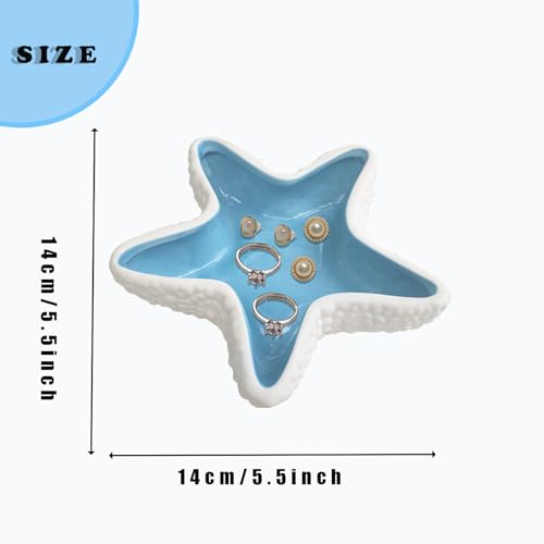 YODWIDM Ceramic Starfish Jewelry Dish Tray Blue Shell Jewelry Holder Seashell Trinket Dish Jewelry Tray Ring Dish Holder Ocean Coastal Decor Decorative Tray Key Bowl for Christmas Room Beach Decor - Image 7