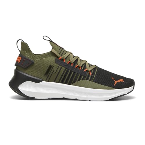PUMA Men's Softride Symmetry Fuzion Running Shoes Sneaker, Olive Black/Flame Flicker, 9