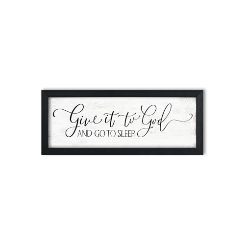 Give It to God and Go to Sleep Sign: Couples Bedroom Wall Decor Above Bed Framed Master Bedroom Signs Farmhouse Rustic Wall Art Country Home Decor Family Sign Hanging Plaques 6" x 14.5"