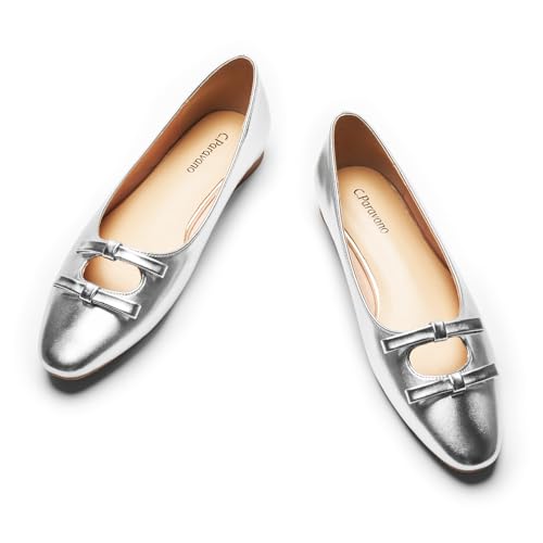 C.Paravano Women's Ballet Flats Bowknot Hollow-Out Design Round Toe Dress Shoes for Women Comfortable Business Office Work Casual Shoes