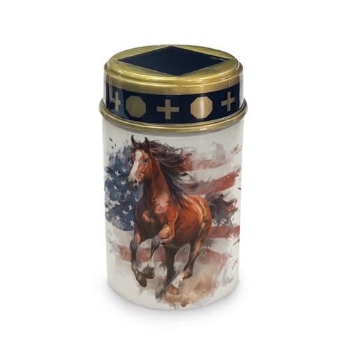 Image of Poceacles 4th of July Horse American Flag Retro Solar Powered Flameless Candle Cemetery Votive Candles Waterproof Outdoor Memorial Solar Stake Lights Home Outdoor Patriotic Decoration, 6 PCS