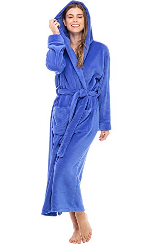 Alexander Del Rossa Plush Fleece Robe for Women, Long Hooded Bathrobe with Hood, Plus Size