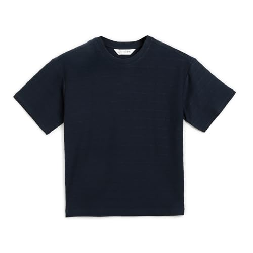 Image of Alan Jones Clothing Boys Oversized T-Shirt with Embossed Stripe Design | Half Sleeve Round Neck Casual Tee for Kids