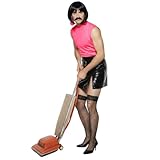 Disfraz de ama de casa sin interrupciones, vestido rosa y negro con peluca y bigote, divertido disfraz de Drag Queen para adultos, fiestas temáticas de los años 70, disfraces de despedida de soltero y