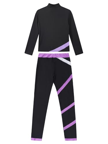 JEATHA Kids Girls Ice Skating Training Outfits 2-Piece Long Sleeve Figure Skating Jacket with Tights Pants Set4