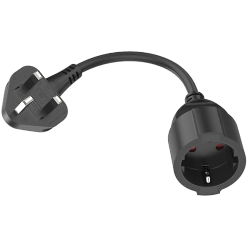HITRENDS EU to UK Plug Adapter | 10-Inch Short Cable | With 13A Fused | Converts EU 2-Pin to UK 3-Pin | 250V/13A, 3250W for Power Tools & Appliances