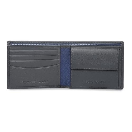 Image of Tommy Hilfiger Men's Leather Wallet Colatina | Solid Black Bi-Fold with Global Coin Pocket, 4 Card Slots | Stylish Purse for Gents