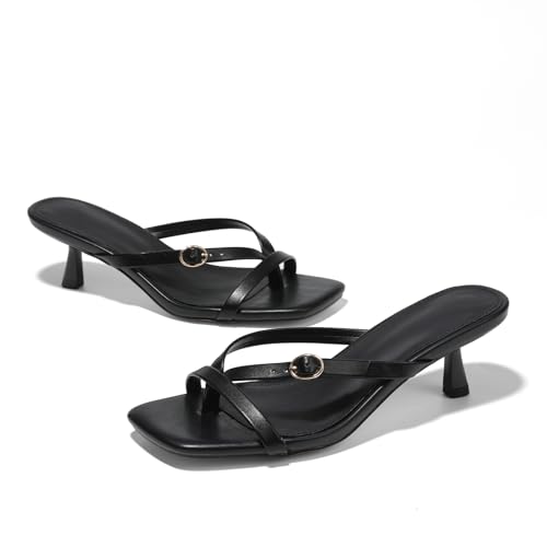 Kitten Heels Square Toe Flip Flop Low Mule Sandal for Women Dressy Comfort Buckle Cute Sexy Shoe2