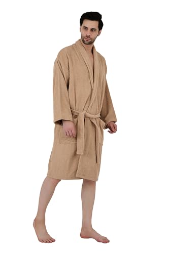 Featherdrape Men's Terry Bathrobe 100% Cotton,Double Side Terry | Shawl Collar | Soft & Absorbent, Luxury Spa Robe3