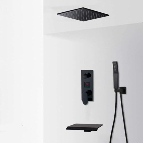 Système de douche noir mat anti-brûlure avec mitigeur numérique haute pression