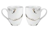 Euro Porcelain Marble Design Coffee Mug Tea Cup Set, Fine China Tableware with 24k Gold Plate Accent (Black w/gold, 2-pc Mug)
