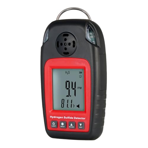 H2S Monitor Digital H2S Monitor Clip On 0~100ppm H2S Gas Detector with Buzzer and Red Indicator Alarm LCD Backlight Hydrogen Sulfide Detector Display h2s & C/F Temperature for Various environments