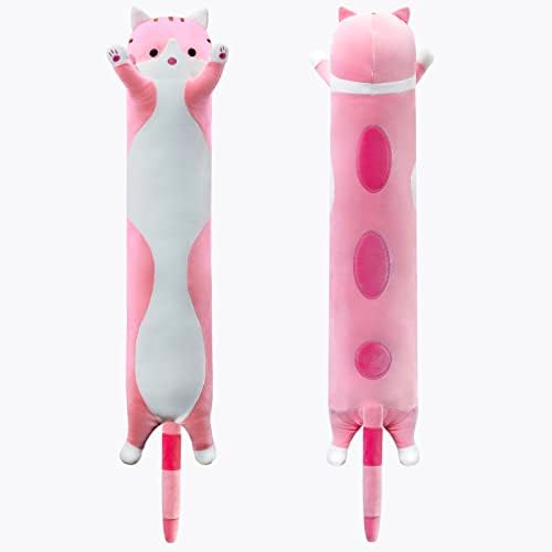Colixpet Cat Plush Soft Long Body Pillow, Cute Cat Stuffed Animals Cuddly Plushies Kitten Plush Throw Pillow Doll Toy Gift for Christmas Birthday Girls Boys Pink 50cm/19.68Inch