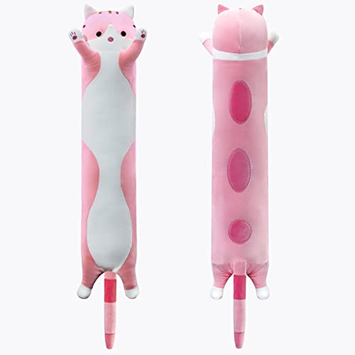 Colixpet Cat Plush Soft Long Body Pillow, Cute Cat Stuffed Animals Cuddly Plushies Kitten Plush Throw Pillow Doll Toy Gift For Christmas Birthday Girls Boys Pink 50Cm/19.68Inch #TOP19