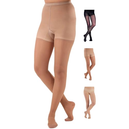 made in usa - sheer compression pantyhose for women 20-30mmhg - graduated support compression tights for varicose veins circulation edema pain relief - beige medium - a207be2