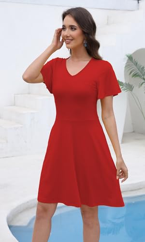 Image of COSSEN Women's Casual T Shirt Dress V-Neck Short Sleeves Swing Dresses Birthday Party Summer Travel Beach with Pocket