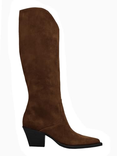 Coutgo Womens Wide Calf Cowboy Boots Suede Knee High Chunky Heel Pointed Toe Western Cowgirl Boots4