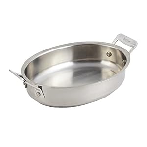 Bon Chef 60020 Stainless Steel Induction Bottom Cucina Oval Augratin Dish, 38 oz Capacity, 9″ Length x 7-1/8″ Width x 2″ Height