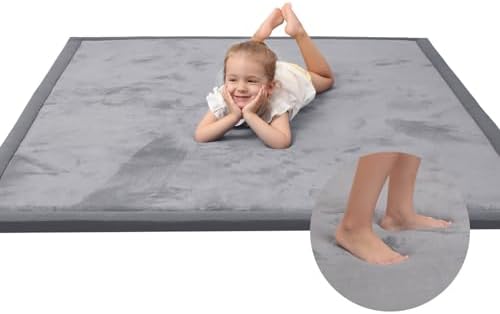 Baby Play Mat for Floor,1.3" Thick Memory foam Tummy Time Mat,Soft Coral Velvet Nursery Rug,Extra Large Non Slip Crawling Mats for Living Room(Dark Gray)