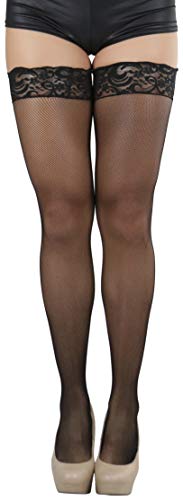 Image of ToBeInStyle Women's Wide Floral Lace Fishnet Thigh Hi Stockings