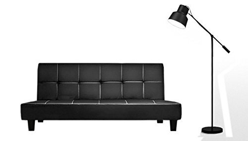 Bagno Italia Sofá Cama Reclinable 180x97x36 en Cuero Artificial Negro, 3 Puestos con Sistema antivuelco