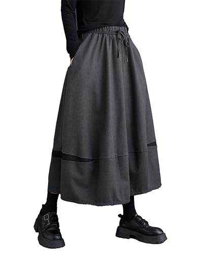 Women's Skirt Elastic Waist Pocket Solid Color Flowy Hem Loose Oversize GZ316