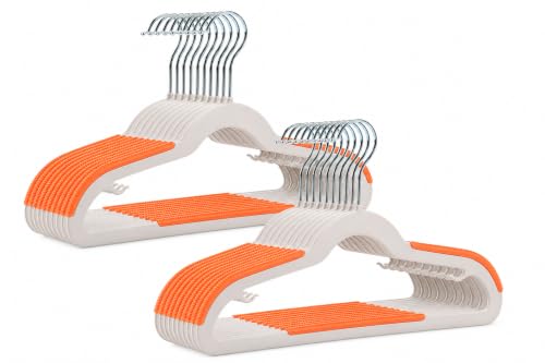 Image of Anti Slip Clothes Hangers - Space Saving Dry & Wet Hangers with Non-Slip Pads - Heavy Duty Coat, Suit, Underwear, Pants, Shirts (Orange, Pack of 10)
