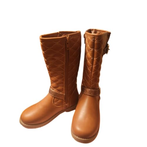 Girls Quilted Design Knee High Riding Boots with Glitter Straps for Kids Rust2