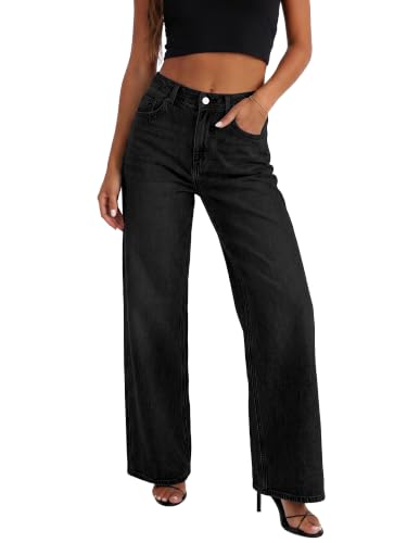 HDLTE Black Women Wide Leg Jeans High Waist Baggy Jean Loose Boyfriend Jeans Denim Pants Y2K